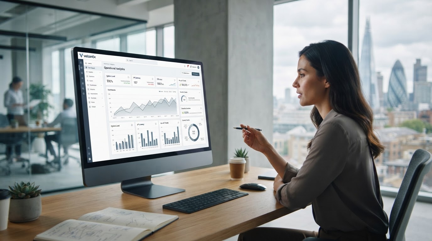 Velzantix dashboard concept representing automated market monitoring for remote investors